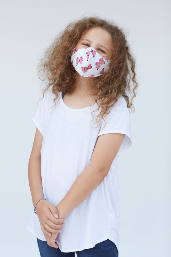 Youth Pink Butterfly Face Mask